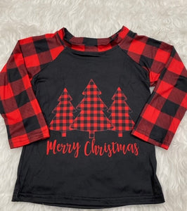 Girl's Buffalo Plaid Merry Christmas Tree Shirt